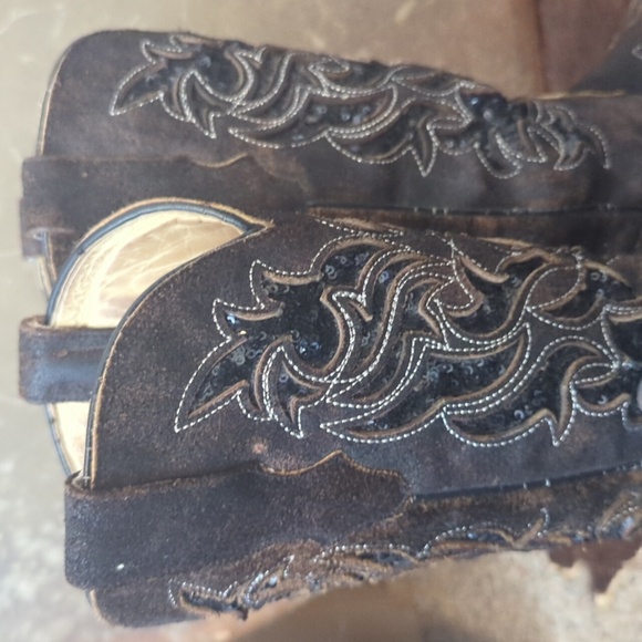 CORRAL R1152 distressed dark brown leather & black sequins cowgirl boots sz 7 - Picture 10 of 16